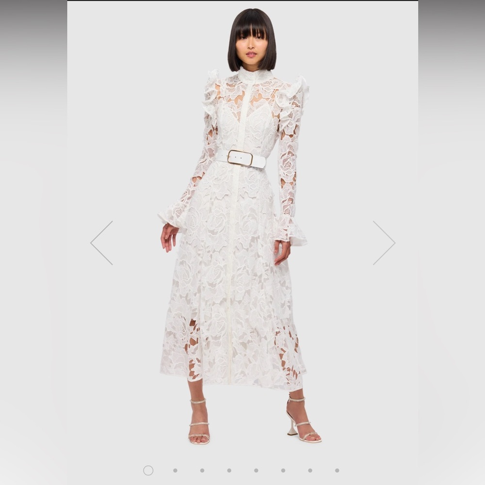 Aliyah Lace Butterfly Sleeve Midi Dress - Snow by LEO LIN